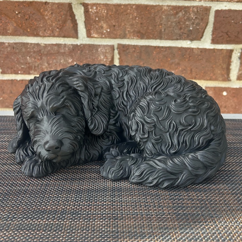 Charming Sleeping (Black) Golden Doodle Statue,